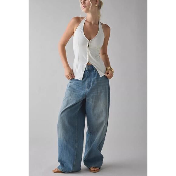 NWT Urban Outfitters Sari Seamed Linen-Blend Halter Vest Top,‎ White, Sz S - Picture 1 of 5